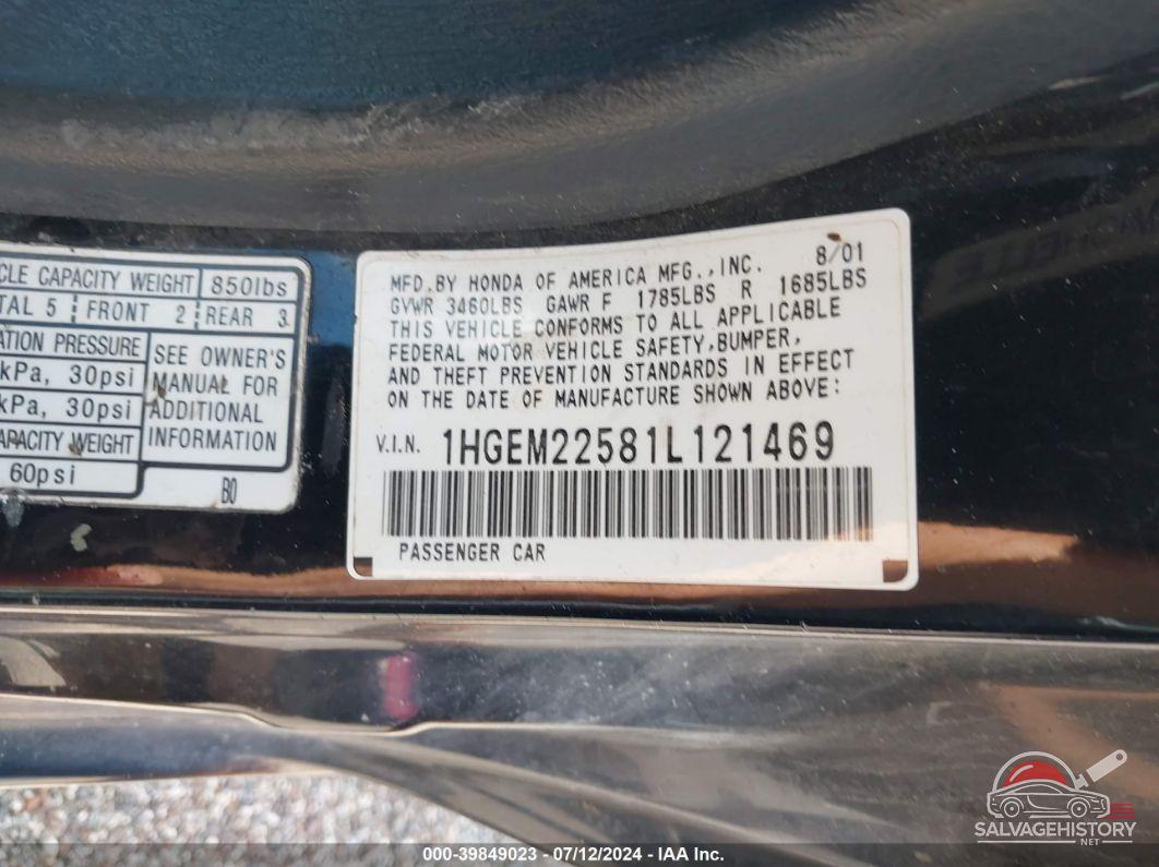 1HGEM22581L121469 2001 HONDA CIVIC photo no. 9