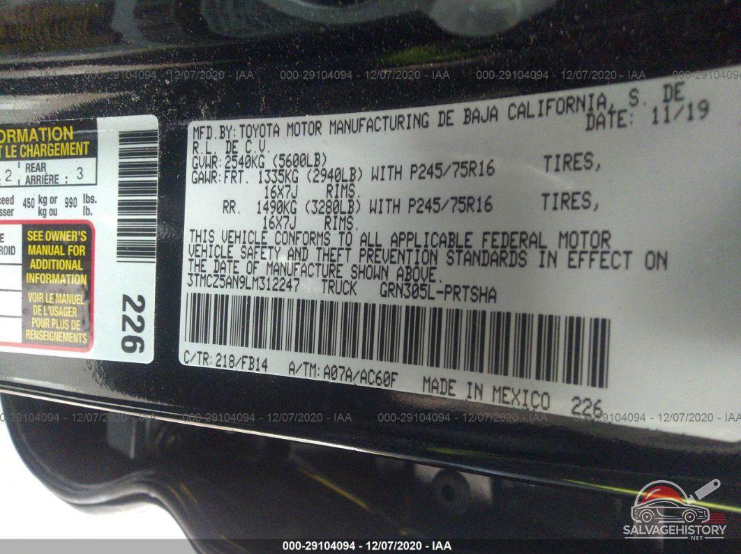 3TMCZ5AN9LM312247 2020 TOYOTA TACOMA 4WD photo no. 9