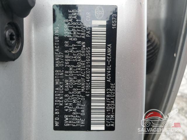 4T1BE46K07U160565 2007 TOYOTA CAMRY photo no. 12