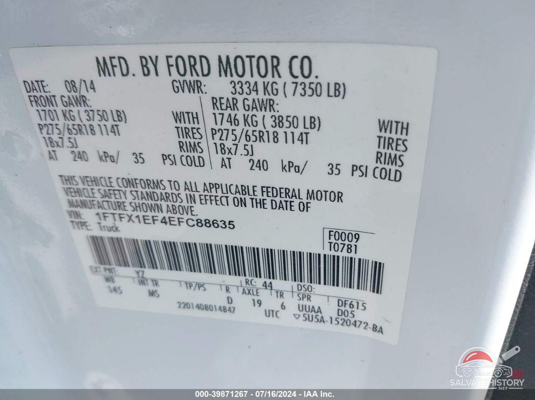 1FTFX1EF4EFC88635 2014 FORD F150 photo no. 9
