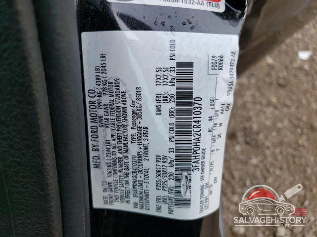 3FAHP0HA2CR410370 2012 FORD FUSION photo no. 12