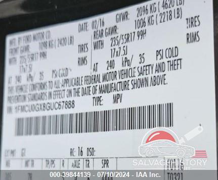1FMCU0GX8GUC67888 2016 FORD ESCAPE photo no. 9