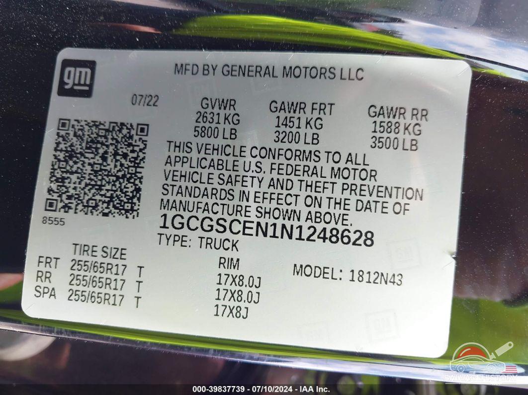 1GCGSCEN1N1248628 2022 CHEVROLET COLORADO photo no. 9