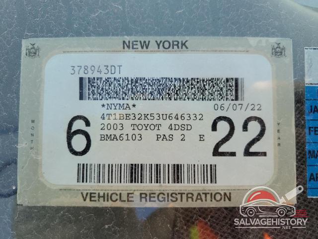 4T1BE32K53U646332 2003 TOYOTA CAMRY photo no. 12