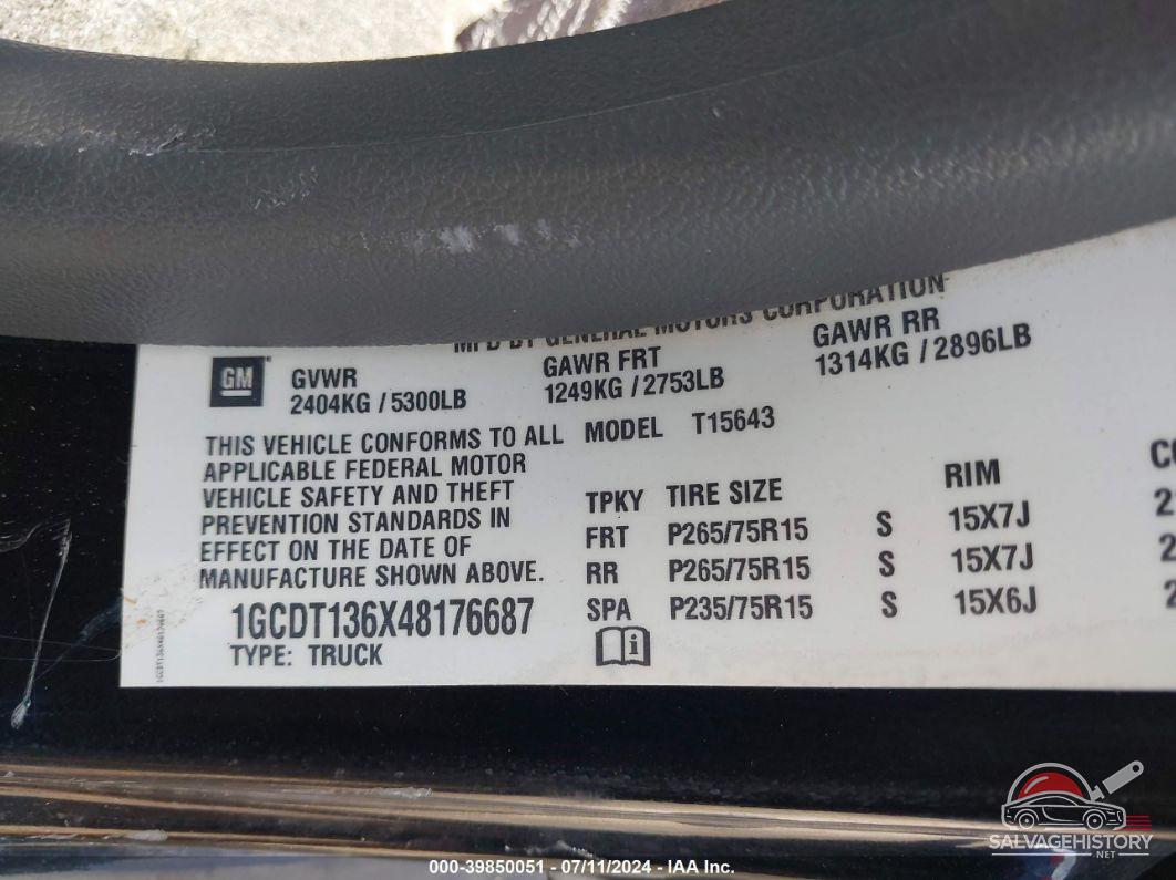 1GCDT136X48176687 2004 CHEVROLET COLORADO photo no. 9