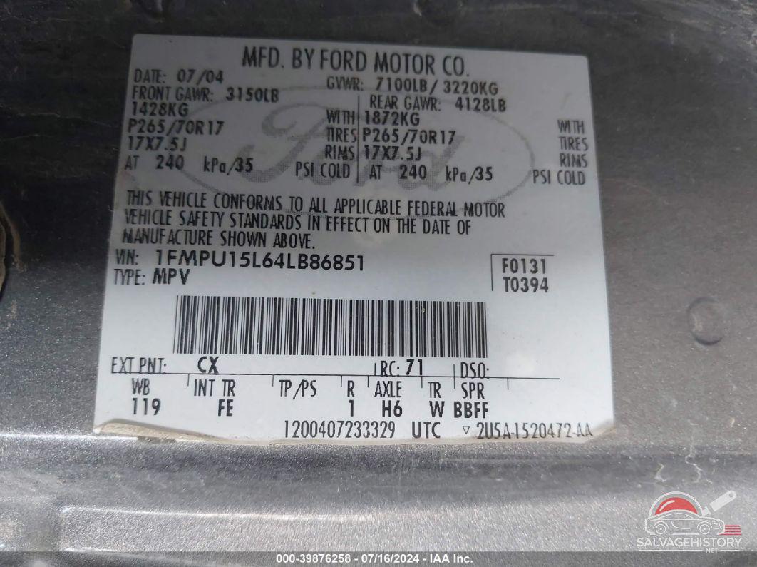 1FMPU15L64LB86851 2004 FORD EXPEDITION photo no. 9