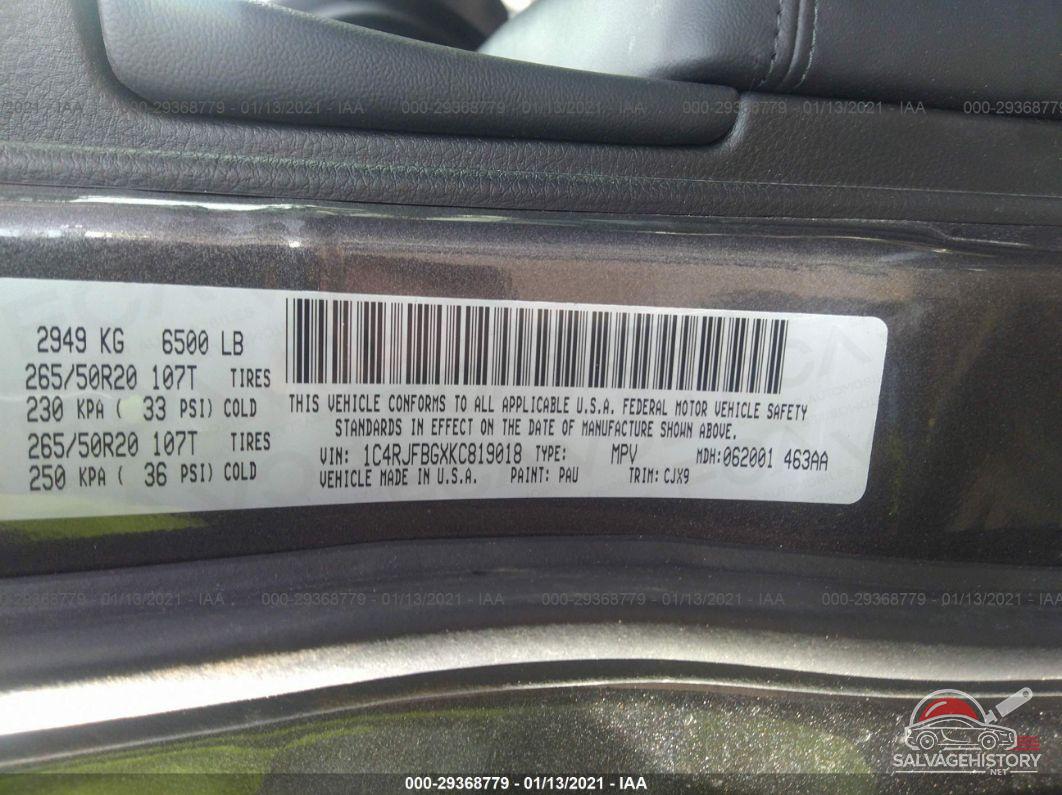 1C4RJFBGXKC819018 2019 JEEP GRAND CHEROKEE photo no. 9