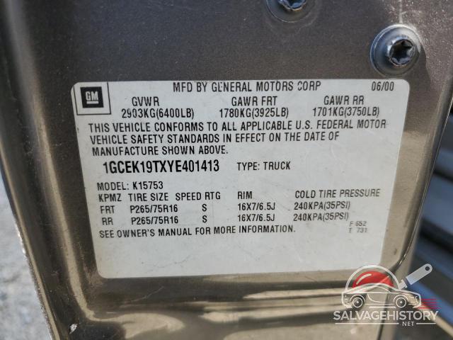 1GCEK19TXYE401413 2000 CHEVROLET ALL Models photo no. 12