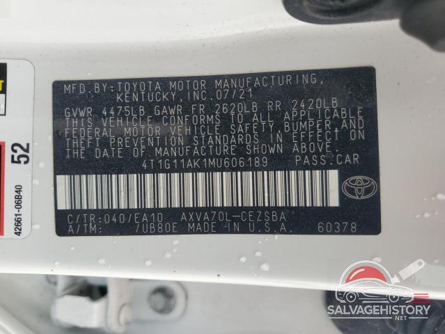 4T1G11AK1MU606189 2021 TOYOTA CAMRY photo no. 12