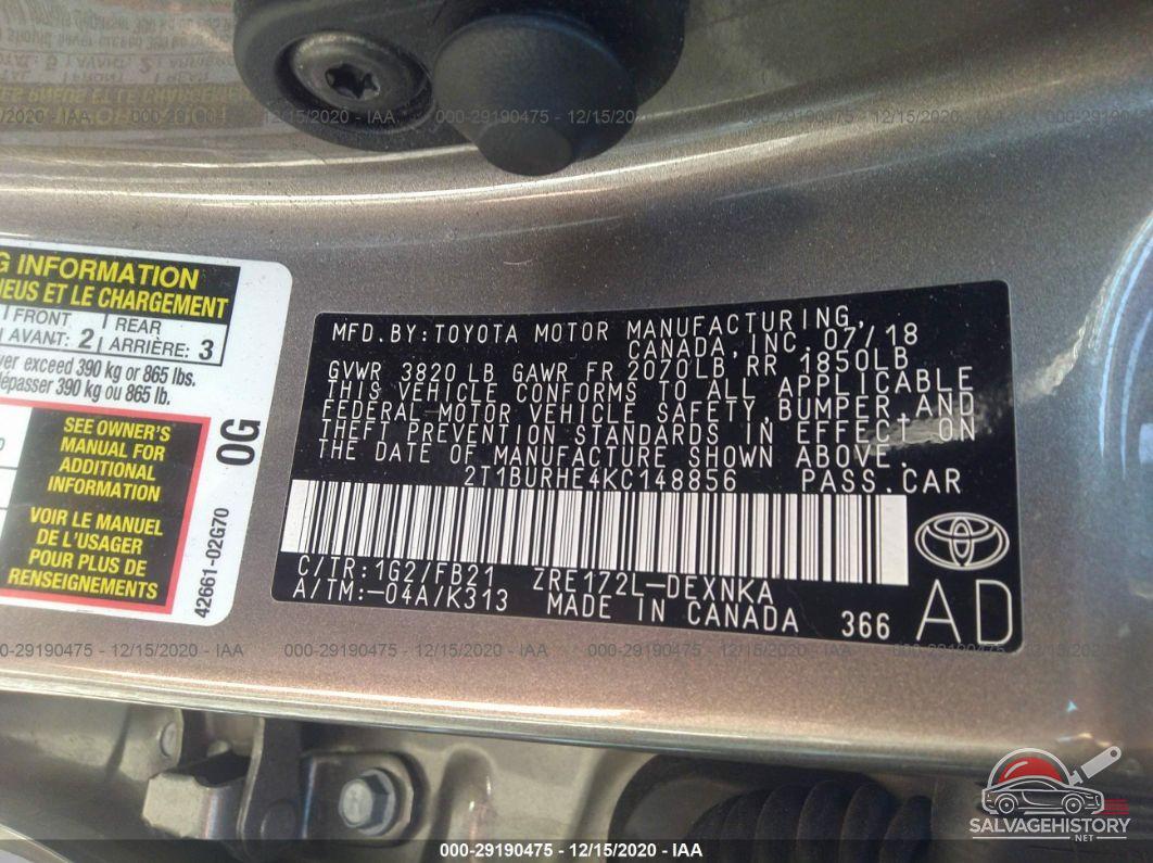 2T1BURHE4KC148856 2019 TOYOTA COROLLA photo no. 9