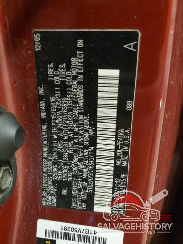5TDZA23C16S437114 2006 TOYOTA All Models photo no. 13