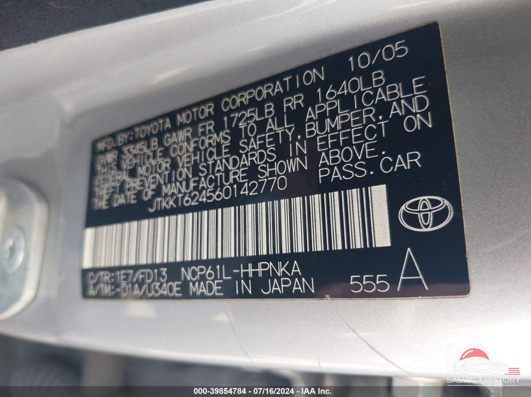 JTKKT624560142770 2006 TOYOTA SCION XA photo no. 9