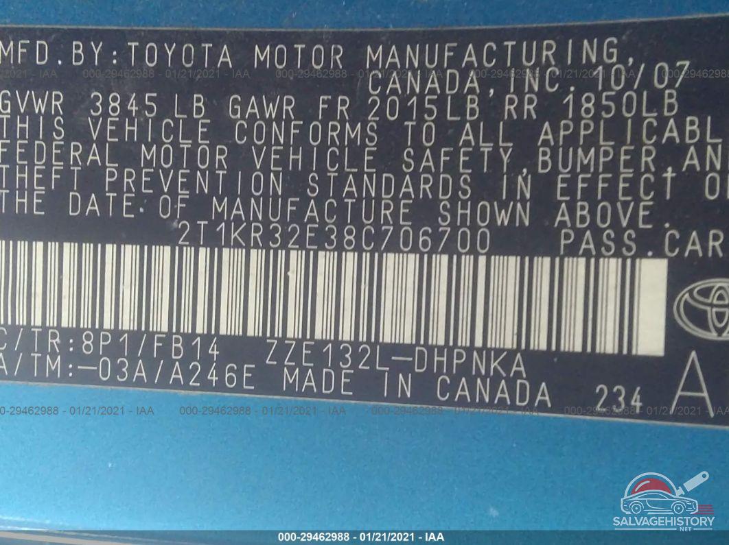 2T1KR32E38C706700 2008 TOYOTA MATRIX photo no. 9