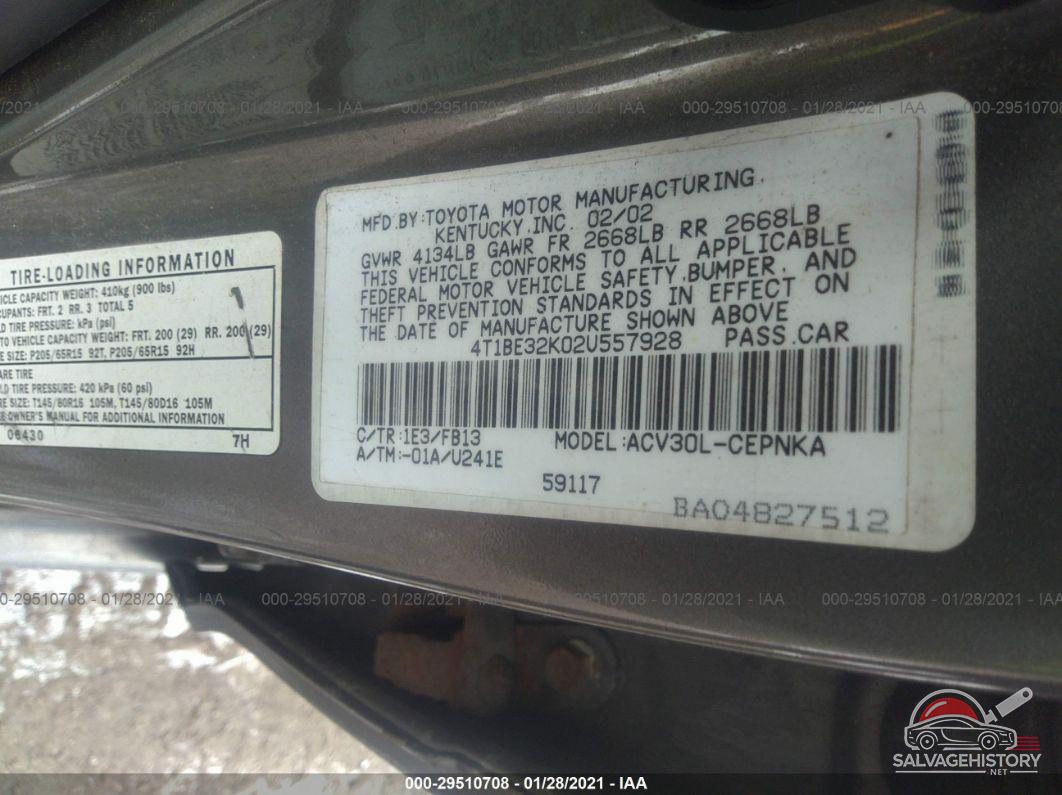 4T1BE32K02U557928 2002 TOYOTA CAMRY photo no. 9