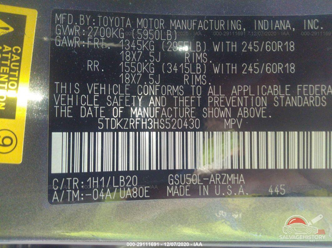 5TDKZRFH3HS520430 2017 TOYOTA HIGHLANDER photo no. 9