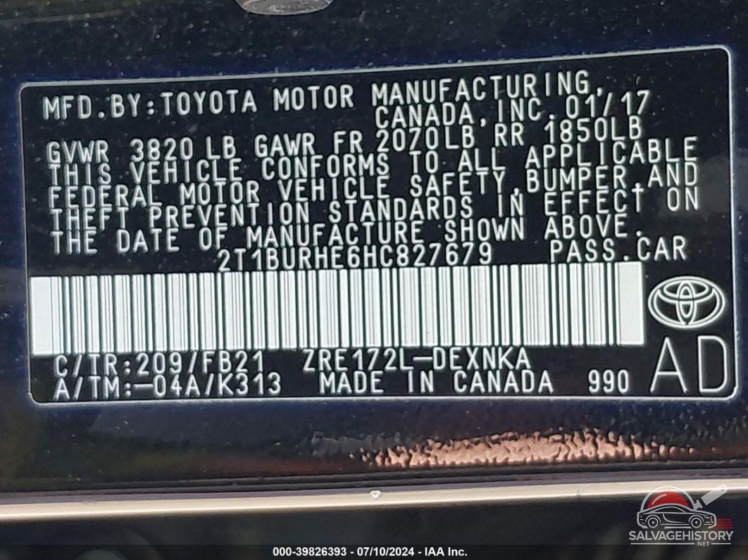 2T1BURHE6HC827679 2017 TOYOTA COROLLA photo no. 9