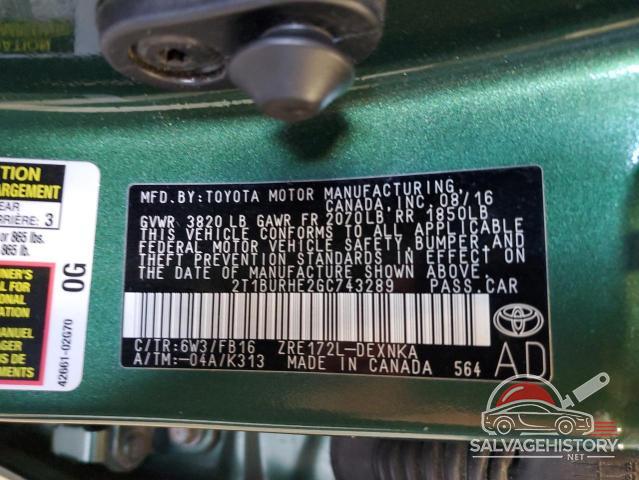 2T1BURHE2GC743289 2016 TOYOTA COROLLA photo no. 13
