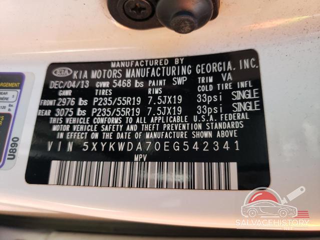 5XYKWDA70EG542341 2014 KIA SORENTO photo no. 13