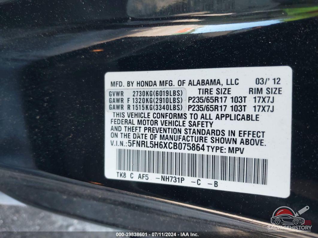 5FNRL5H6XCB075864 2012 HONDA ODYSSEY photo no. 9