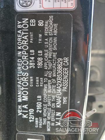 KNAFU4A2XB5368629 2011 KIA FORTE photo no. 12