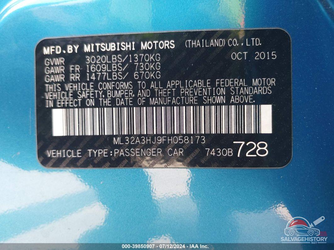 ML32A3HJ9FH058173 2015 MITSUBISHI MIRAGE photo no. 9