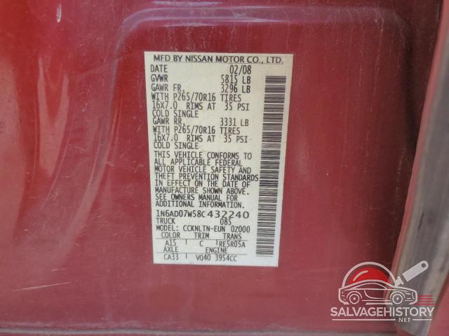 1N6AD07W58C432240 2008 NISSAN FRONTIER photo no. 12