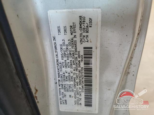 5TEWN72N74Z375709 2004 TOYOTA TACOMA photo no. 12