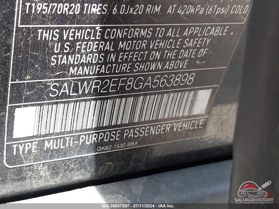 SALWR2EF8GA563898 2016 LAND ROVER RANGE ROVER SPORT photo no. 9