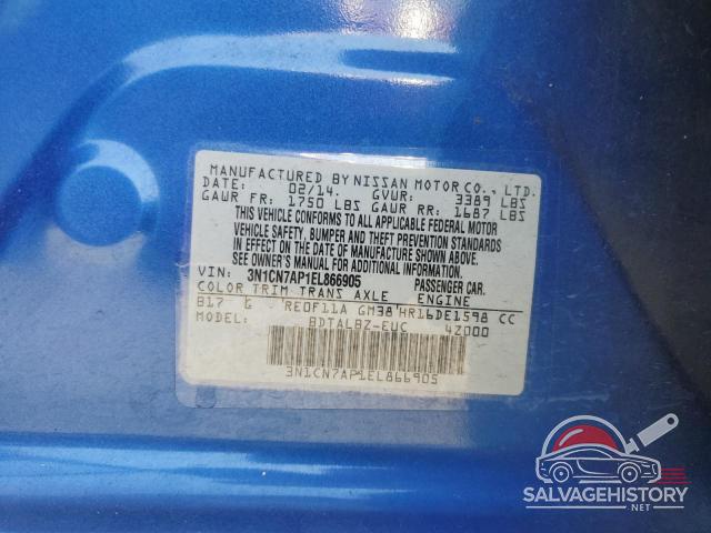 3N1CN7AP1EL866905 2014 NISSAN VERSA photo no. 12