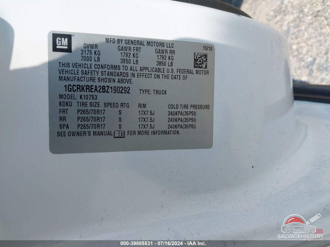 1GCRKREA2BZ190292 2011 CHEVROLET SILVERADO 1500 photo no. 9