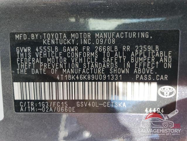 4T1BK46K89U091331 2009 TOYOTA CAMRY photo no. 12