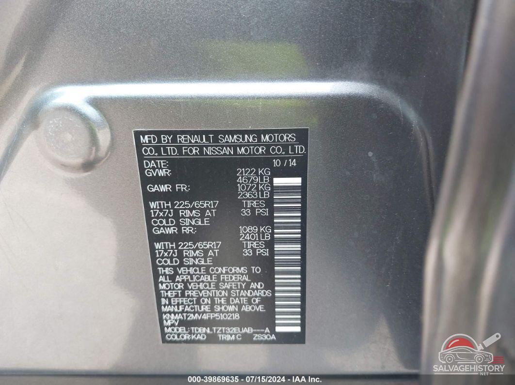 KNMAT2MV4FP510218 2015 NISSAN ROGUE photo no. 9