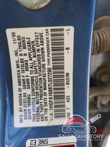1HGFA16887L027290 2007 HONDA CIVIC photo no. 12
