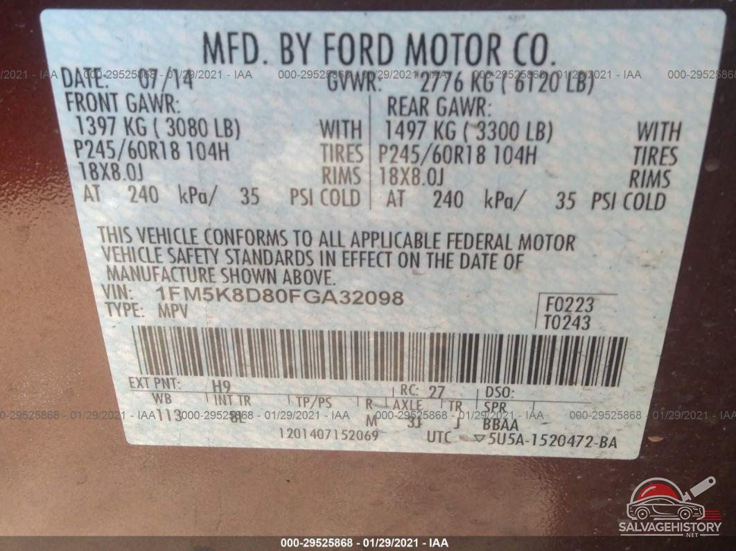 1FM5K8D80FGA32098 2015 FORD EXPLORER photo no. 9