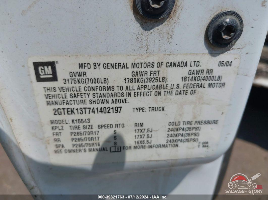 2GTEK13T741402197 2004 GMC SIERRA 1500 photo no. 9