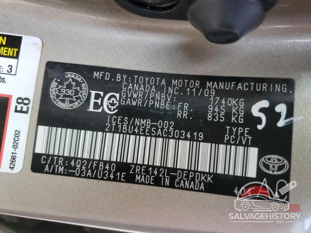 2T1BU4EE5AC303419 2010 TOYOTA COROLLA photo no. 13