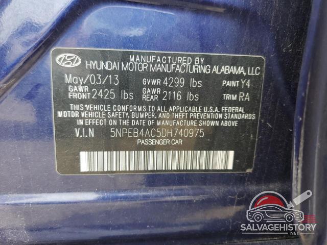 5NPEB4AC5DH740975 2013 HYUNDAI SONATA photo no. 12