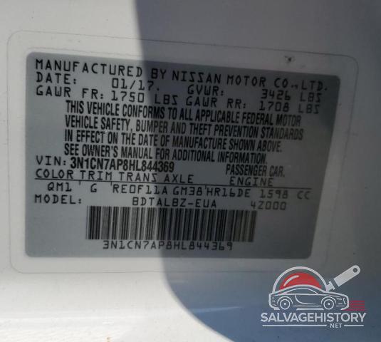 3N1CN7AP8HL844369 2017 NISSAN VERSA photo no. 12