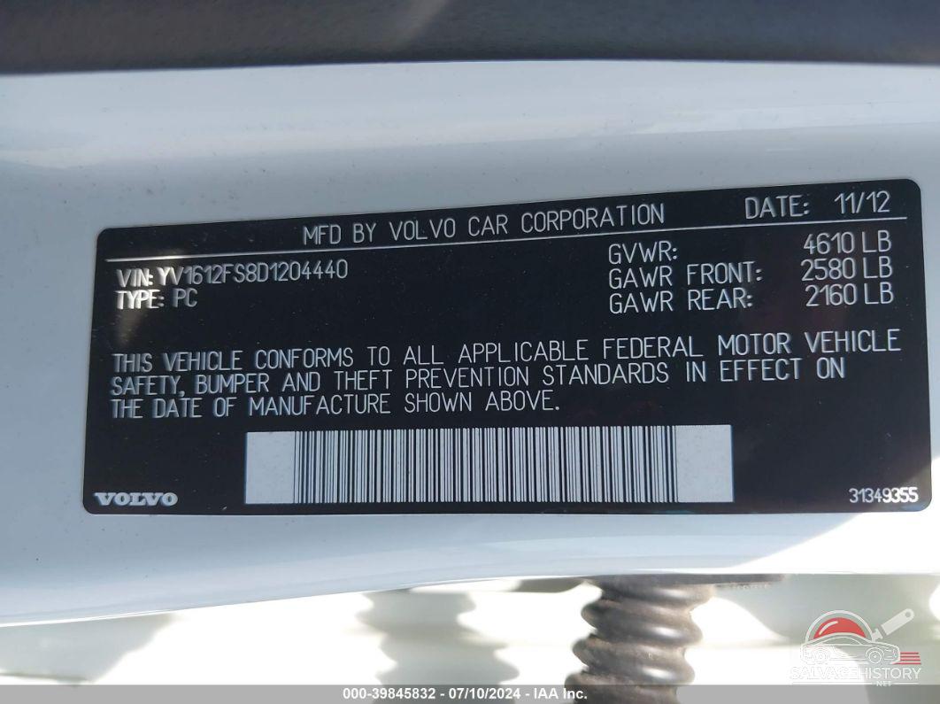 YV1612FS8D1204440 2013 VOLVO S60 photo no. 9