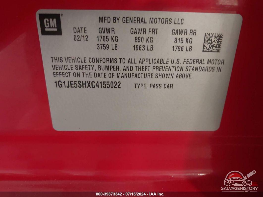 1G1JE5SHXC4155022 2012 CHEVROLET SONIC photo no. 9
