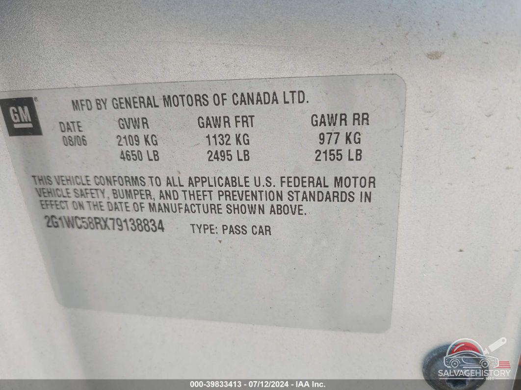 2G1WC58RX79138834 2007 CHEVROLET IMPALA photo no. 9