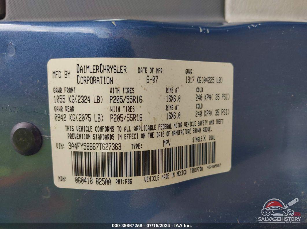 3A4FY58B67T627363 2007 CHRYSLER PT CRUISER photo no. 9
