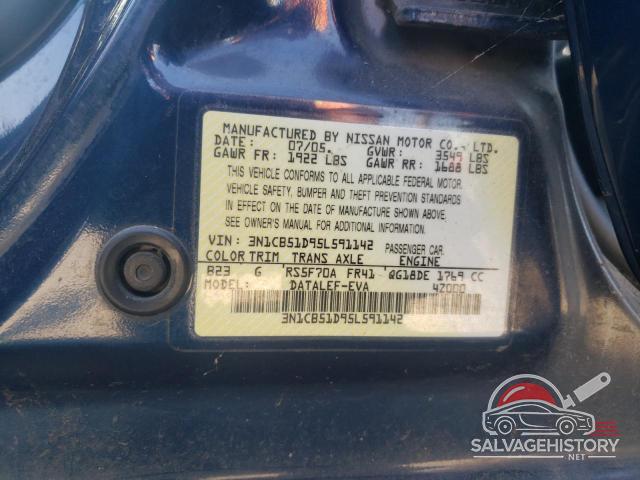 3N1CB51D95L591142 2005 NISSAN SENTRA photo no. 12