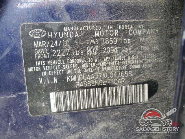 KMHDU4AD7AU047658 2010 HYUNDAI ELANTRA photo no. 12