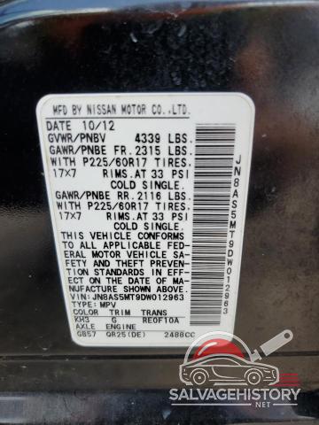 JN8AS5MT9DW012963 2013 NISSAN ROGUE photo no. 13