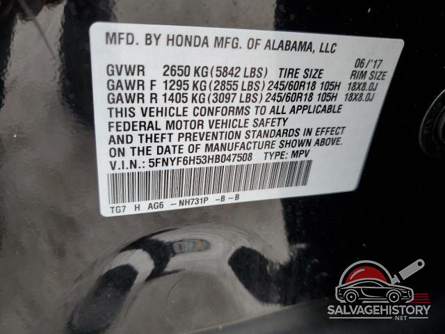 5FNYF6H53HB047508 2017 HONDA PILOT photo no. 13