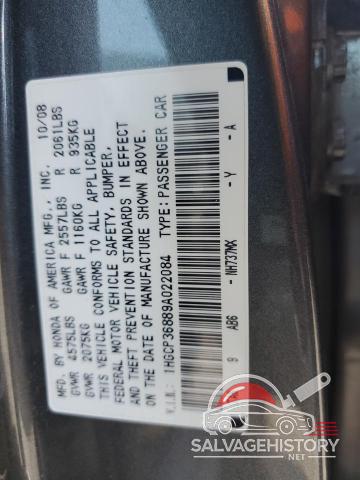 1HGCP36889A022084 2009 HONDA ACCORD photo no. 12