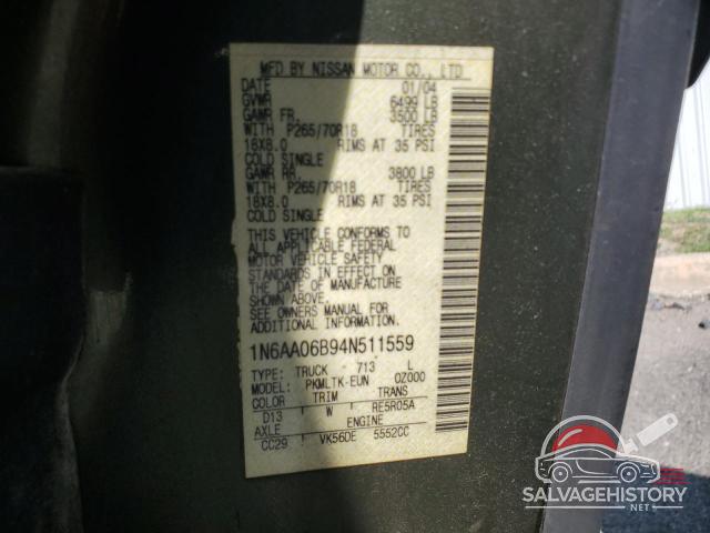 1N6AA06B94N511559 2004 NISSAN TITAN photo no. 12