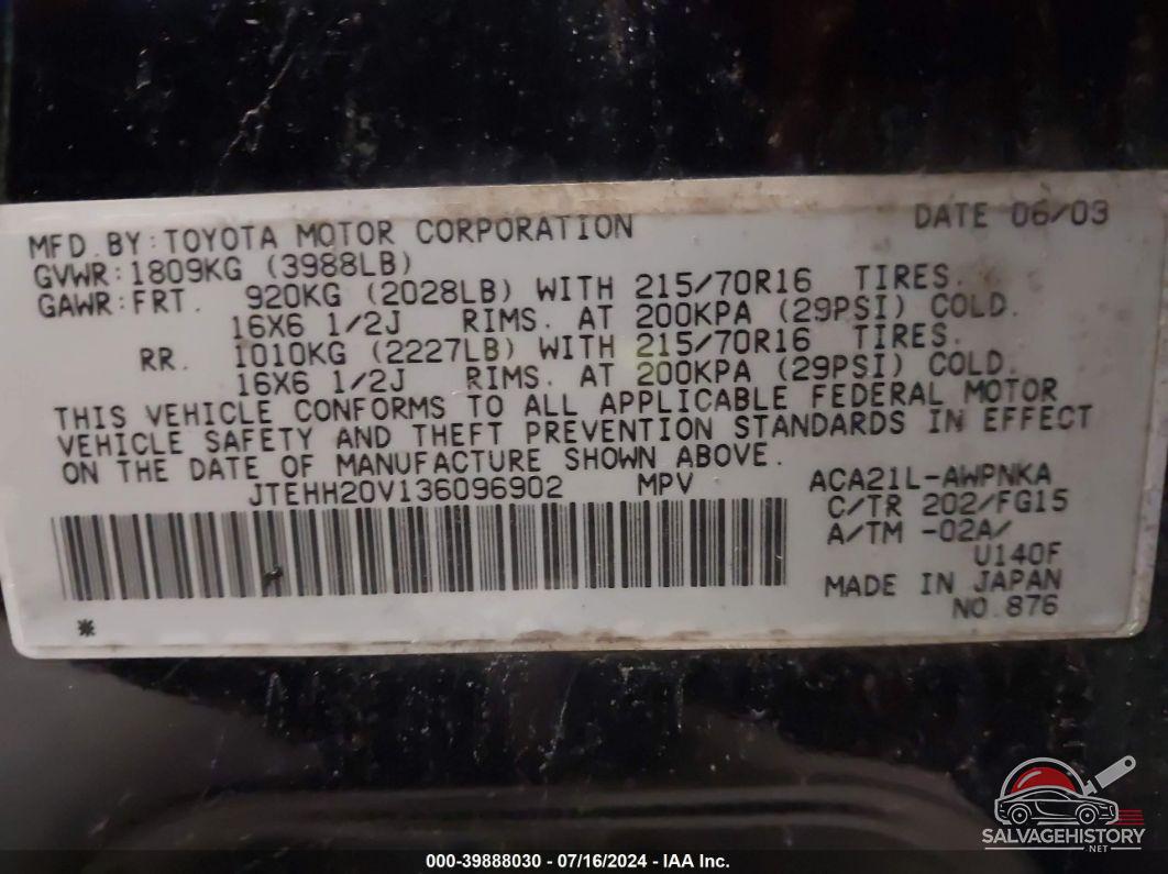 JTEHH20V136096902 2003 TOYOTA RAV4 photo no. 9