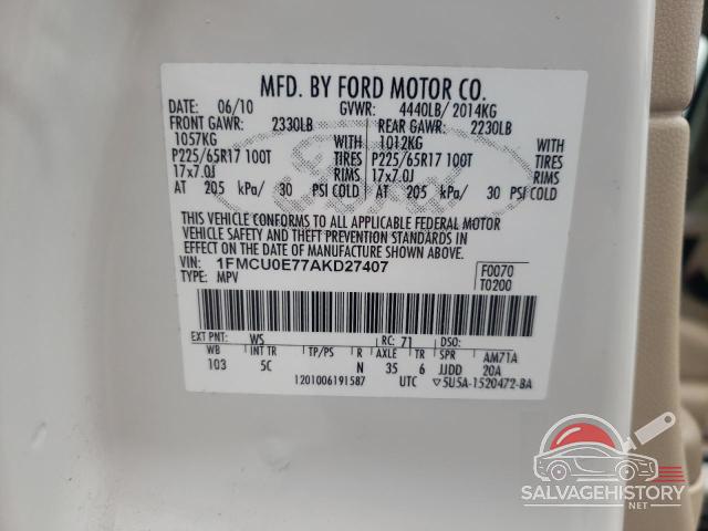 1FMCU0E77AKD27407 2010 FORD ESCAPE photo no. 12